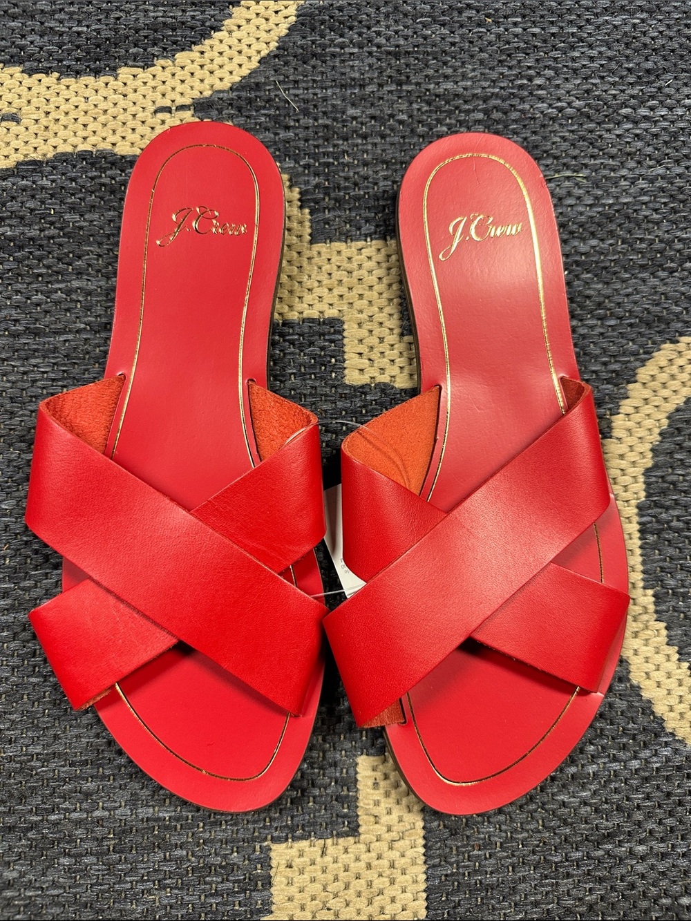 J. Crew Red Leather Crisscross Slide Sandals